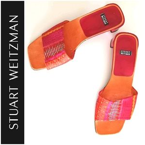 Stuart Weitzman Orange Slip on Sandals Sz 7.5